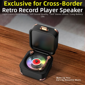 Ρετρό Bluetooth ηχείο με TF κάρτα και σχέδιο μίνι βινυλίου, USB τροφοδοσία, 5W, Bluetooth 5.3, εύρος 40Hz-20kHz, SNR ≥60dB, ενσωματωμένη μπαταρία 1000-1200mAh, πολύχρωμα LED φώτα