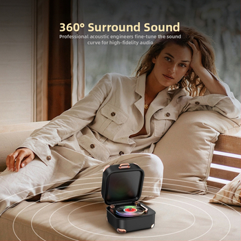 Ρετρό Bluetooth ηχείο με TF κάρτα και σχέδιο μίνι βινυλίου, USB τροφοδοσία, 5W, Bluetooth 5.3, εύρος 40Hz-20kHz, SNR ≥60dB, ενσωματωμένη μπαταρία 1000-1200mAh, πολύχρωμα LED φώτα