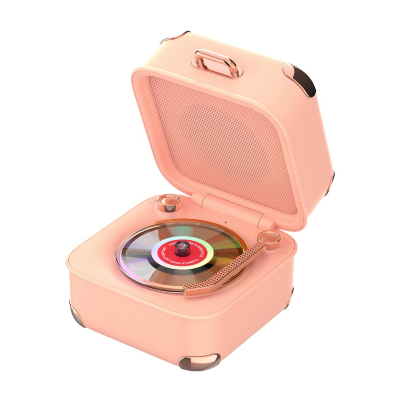 Ρετρό Bluetooth ηχείο με TF κάρτα και σχέδιο μίνι βινυλίου, USB τροφοδοσία, 5W, Bluetooth 5.3, εύρος 40Hz-20kHz, SNR ≥60dB, ενσωματωμένη μπαταρία 1000-1200mAh, πολύχρωμα LED φώτα