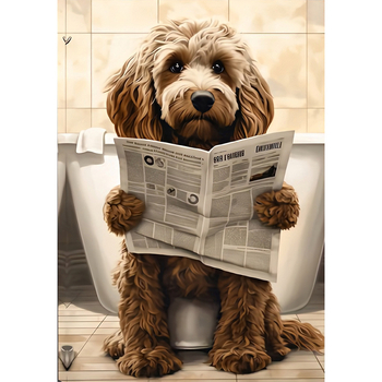 Ζωγραφιά σε καμβά: καρτούν σκύλος που διαβάζει εφημερίδα στο μπάνιο, λάδι πάνω σε καμβά, εκτύπωση inkjet, χωρίς πλαίσιο, προσαρμοσμένο