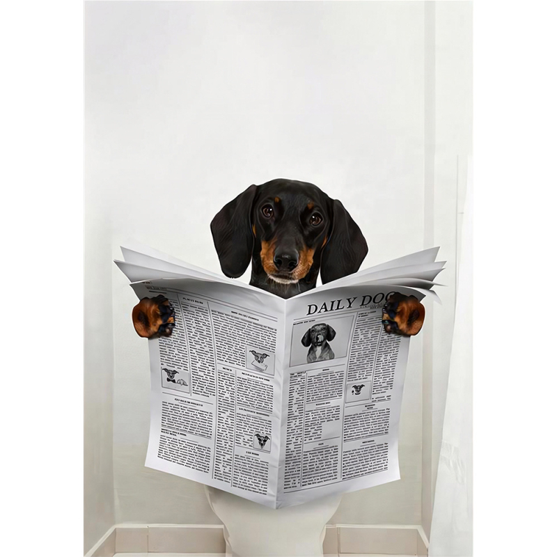 Ζωγραφιά σε καμβά: καρτούν σκύλος που διαβάζει εφημερίδα στο μπάνιο, λάδι πάνω σε καμβά, εκτύπωση inkjet, χωρίς πλαίσιο, προσαρμοσμένο