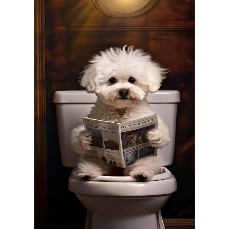 Ζωγραφιά σε καμβά: καρτούν σκύλος που διαβάζει εφημερίδα στο μπάνιο, λάδι πάνω σε καμβά, εκτύπωση inkjet, χωρίς πλαίσιο, προσαρμοσμένο