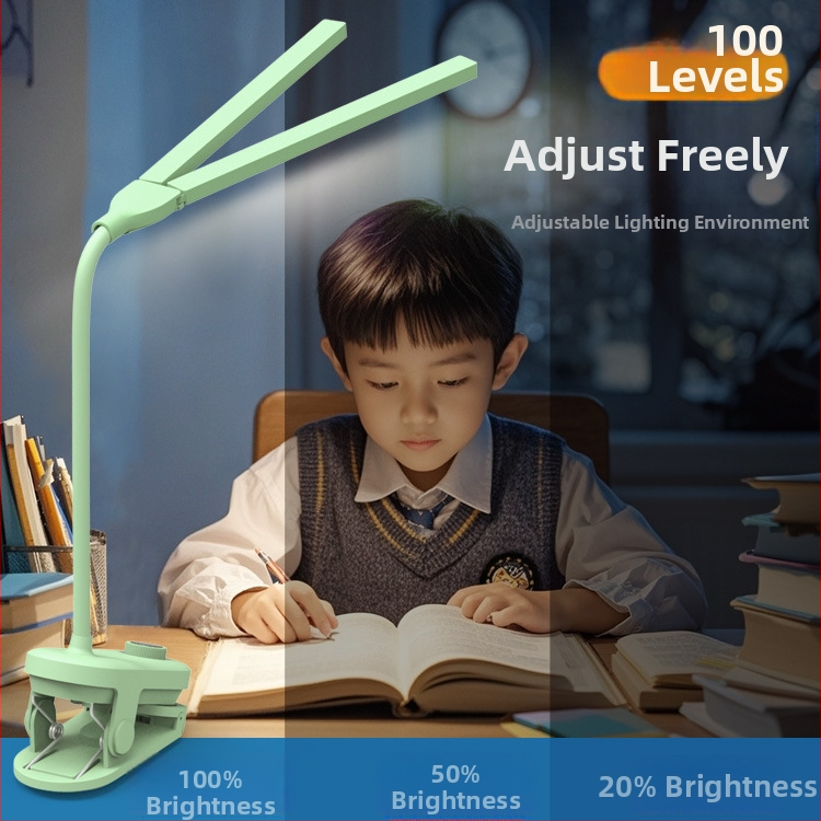 Клип-он настолна лампа с две глави, презареждаща и захранвана чрез щепсел, интелигентно управление, CRI ≥90