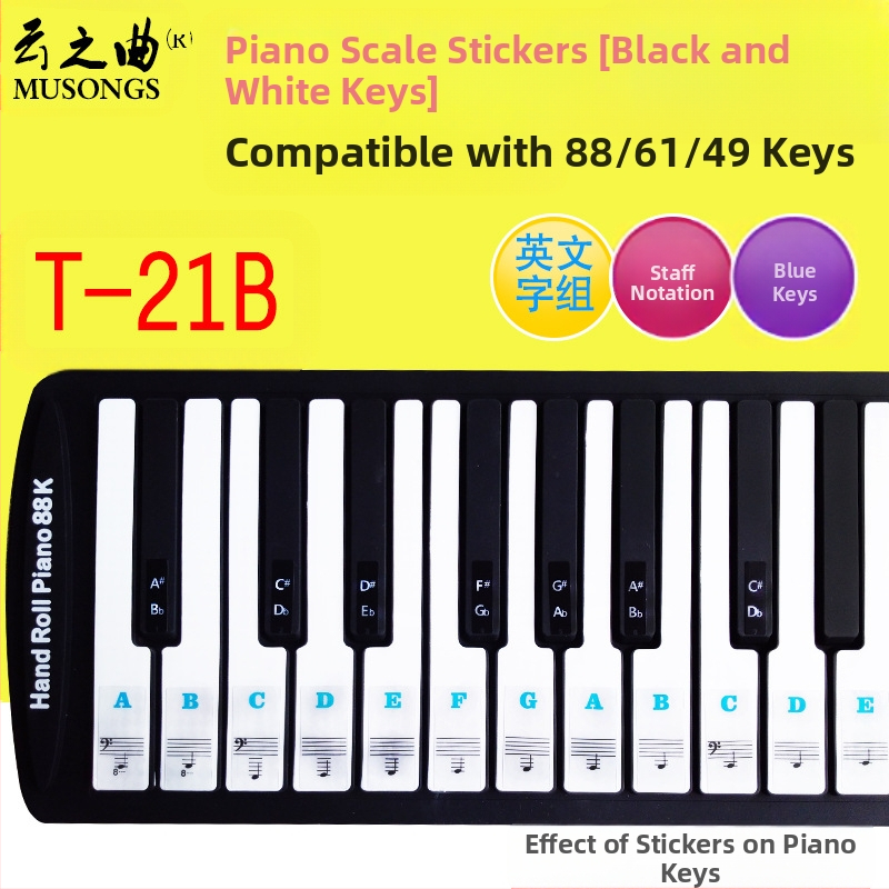Nálepka na klávesy klavíra PVC, model T-21B, Music of the Clouds, OPP balenie, pôvod Shenzhen