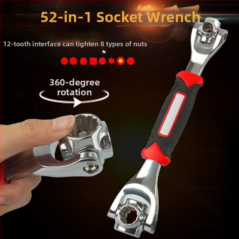 Мултифункционален комплект гаечни ключове 52-в-1 и 8-в-1, от хром-ванадиева стомана, хромирана повърхност, двойно предназначени