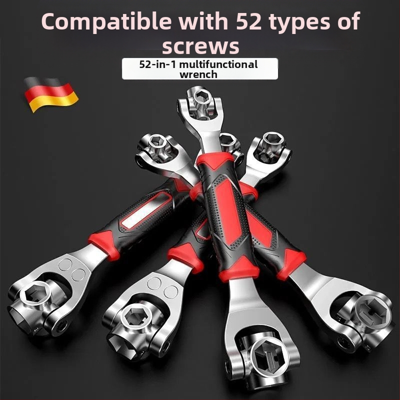 Мултифункционален комплект гаечни ключове 52-в-1 и 8-в-1, от хром-ванадиева стомана, хромирана повърхност, двойно предназначени