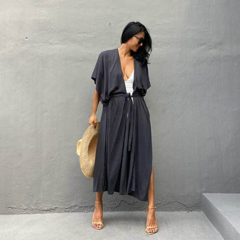 Καρντιγκάν παραλίας με ζώνη, ύφασμα βισκόζη με περιεκτικότητα 100% σε βαμβάκι, 240 g/m², επένδυση βαμβάκι, φαρδιά εφαρμογή