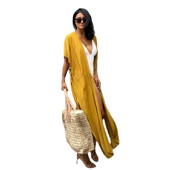 Καρντιγκάν παραλίας με ζώνη, ύφασμα βισκόζη με περιεκτικότητα 100% σε βαμβάκι, 240 g/m², επένδυση βαμβάκι, φαρδιά εφαρμογή