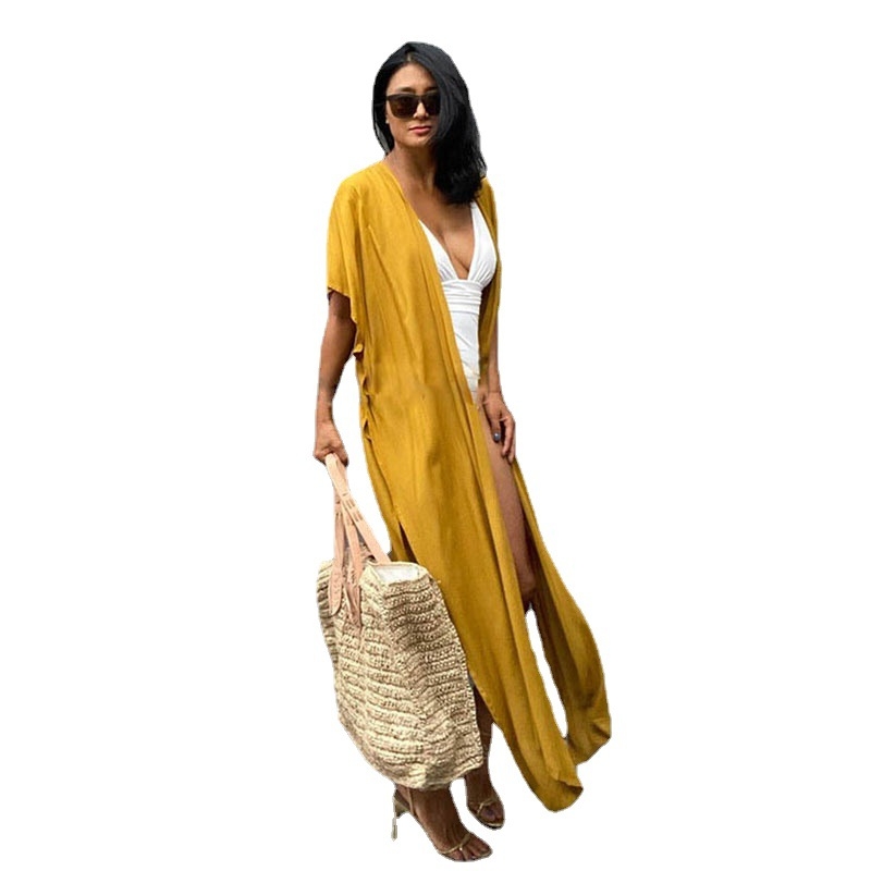 Καρντιγκάν παραλίας με ζώνη, ύφασμα βισκόζη με περιεκτικότητα 100% σε βαμβάκι, 240 g/m², επένδυση βαμβάκι, φαρδιά εφαρμογή