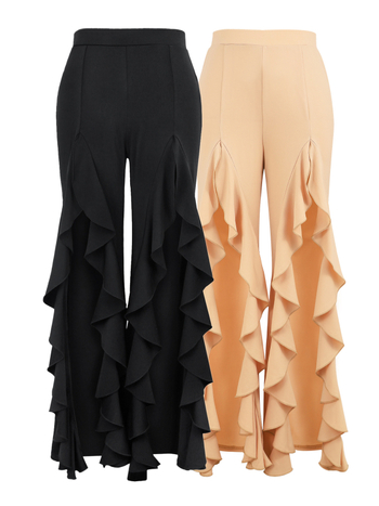 Дамски ежедневни панталони, леко разкроени, с цепка, градски стил, свободен силует (полиестер 95%+, микроеластичност, средна талия, свободен силует)