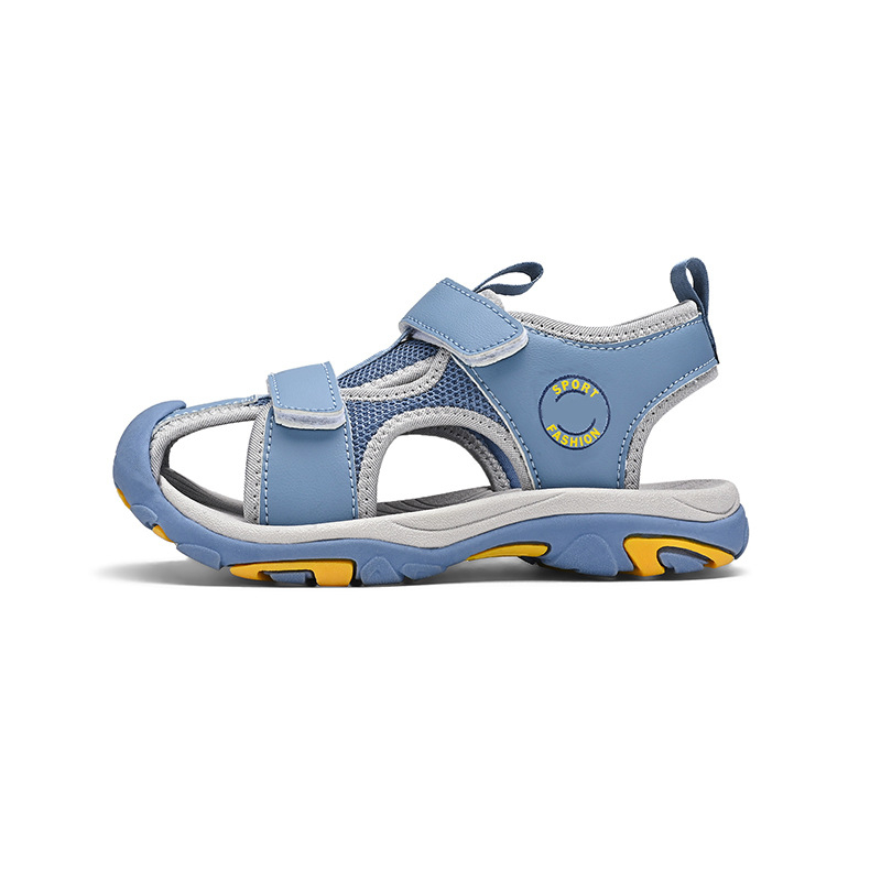 Bērnu pludmales sandales, universālas, augšējā daļa no mākslīgās ādas, Velcro aizdare, svītru raksts, TPR+EVA zole (Pavasaris 2025)