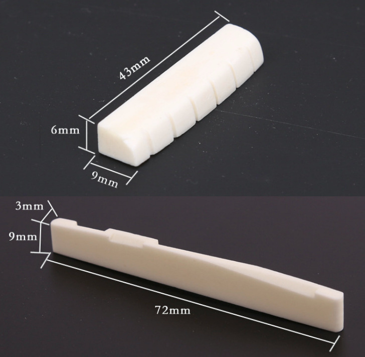 RIZO Σετ Nut και Saddle από οστό βοδιού για φολκ, κλασικές και ukulele κιθάρες – Ox bone, U-shaped, μάρκα RIZO