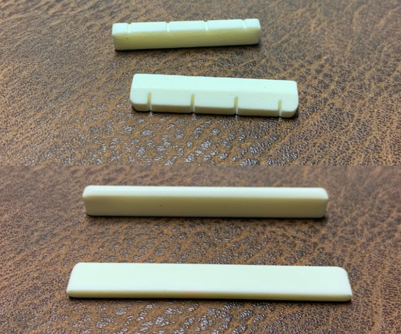 RIZO Σετ Nut και Saddle από οστό βοδιού για φολκ, κλασικές και ukulele κιθάρες – Ox bone, U-shaped, μάρκα RIZO