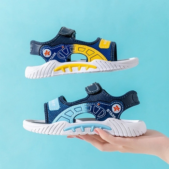 Bērnu pludmales sandales ar karikatūru rakstu, PVC augšējā daļa un zole, Velcro aizdare, antislips