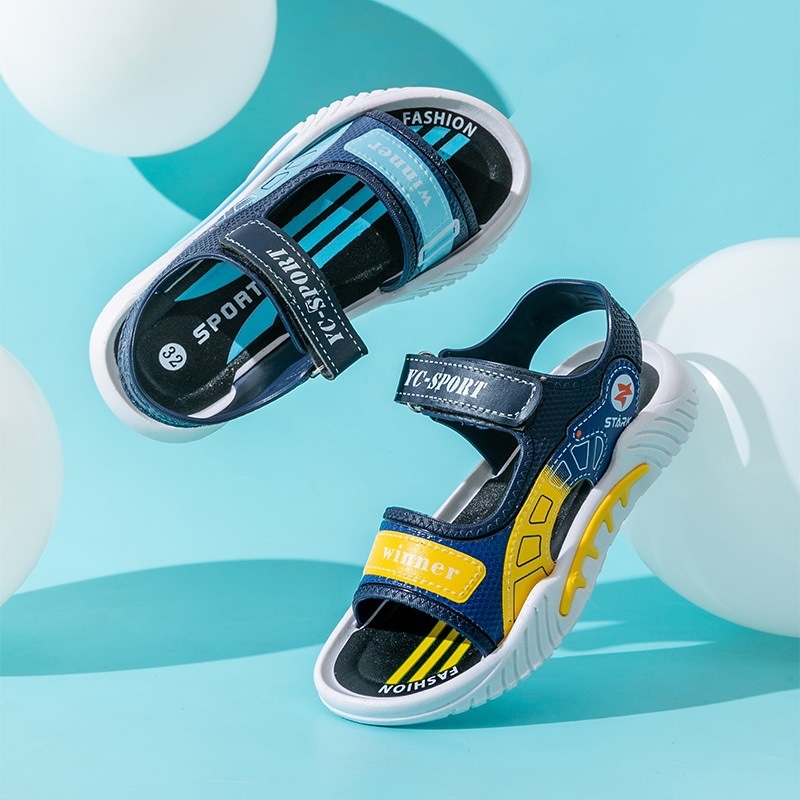 Bērnu pludmales sandales ar karikatūru rakstu, PVC augšējā daļa un zole, Velcro aizdare, antislips