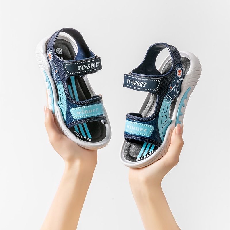 Bērnu pludmales sandales ar karikatūru rakstu, PVC augšējā daļa un zole, Velcro aizdare, antislips