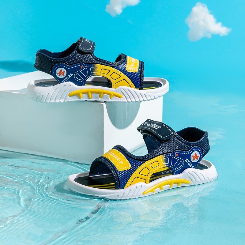 Bērnu pludmales sandales ar karikatūru rakstu, PVC augšējā daļa un zole, Velcro aizdare, antislips