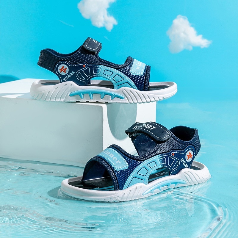 Bērnu pludmales sandales ar karikatūru rakstu, PVC augšējā daļa un zole, Velcro aizdare, antislips