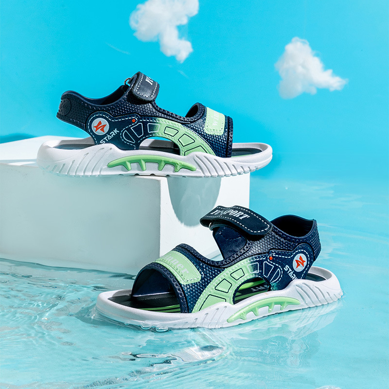 Bērnu pludmales sandales ar karikatūru rakstu, PVC augšējā daļa un zole, Velcro aizdare, antislips