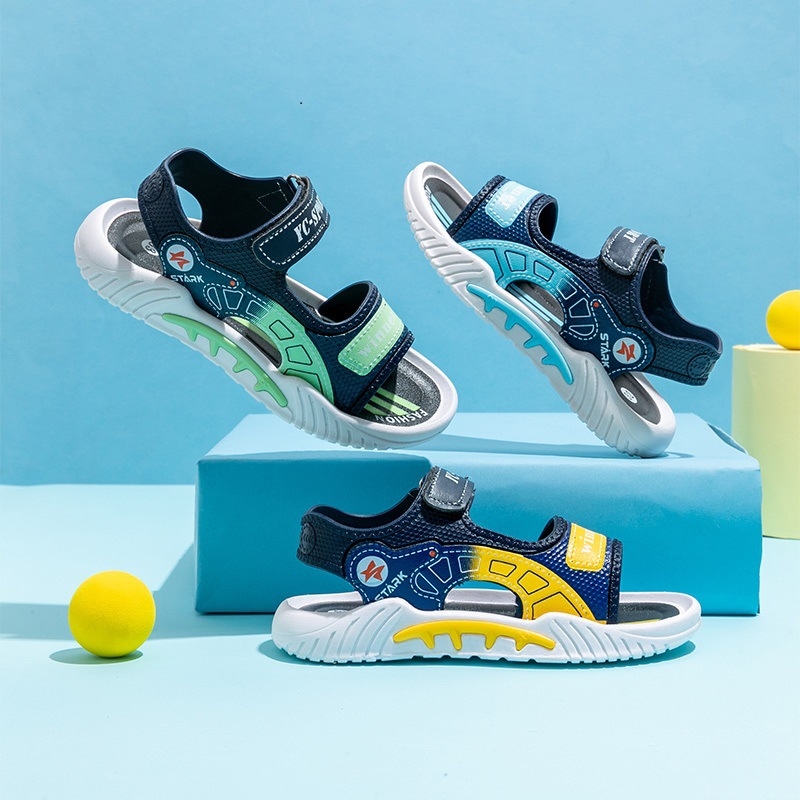 Bērnu pludmales sandales ar karikatūru rakstu, PVC augšējā daļa un zole, Velcro aizdare, antislips