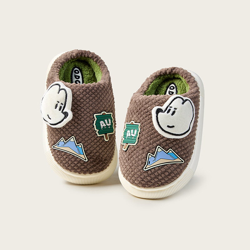 Bērnu kokvilnas čības - karikatūras dizains, vienkrāsas, flaneles augšdaļa, PVC zole, ziemas (vecums 4–16; flaneles augšdaļa; PVC zole)