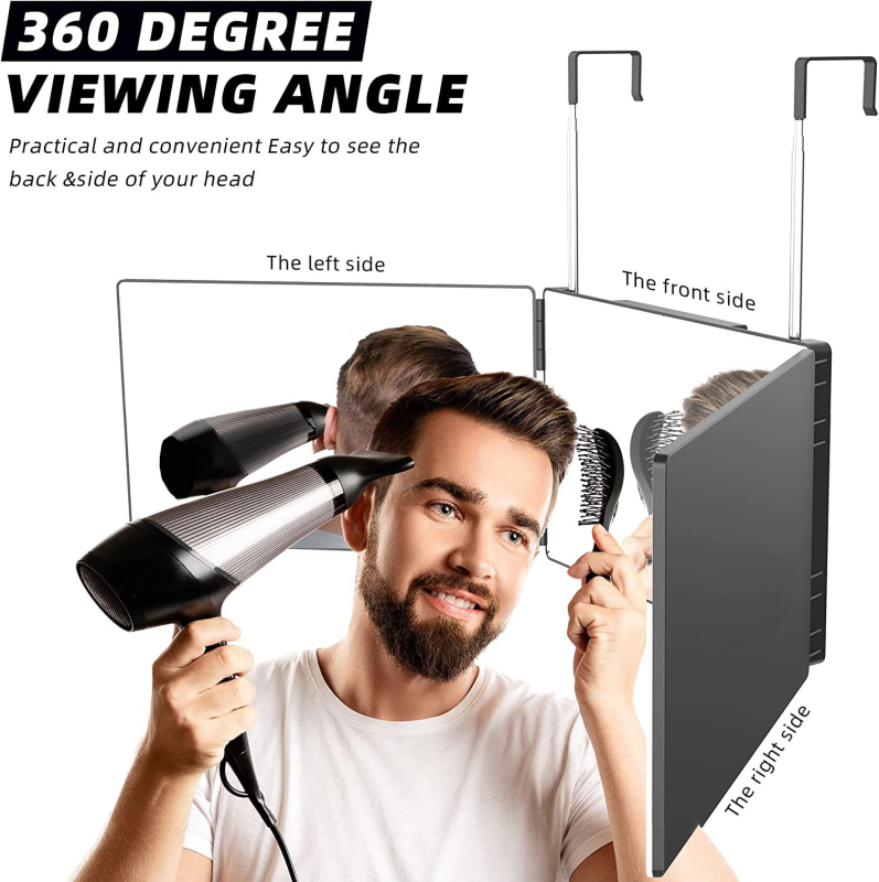 FSY stalinis dviejų pusių veidrodis su ABS rėmu ir aliuminio veidrodžiu, kirpėjo trisšalio veidrodžio dizainas, be elektros