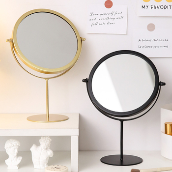 Asztali kétoldalas tükör fémből készült kerettel és ezüst tükrövel, nappali és hálószoba számára.