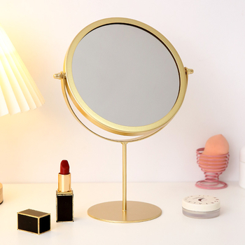 Десктоп огледало с две лица, метална рамка и сребърно огледало, за дневна и спалня.