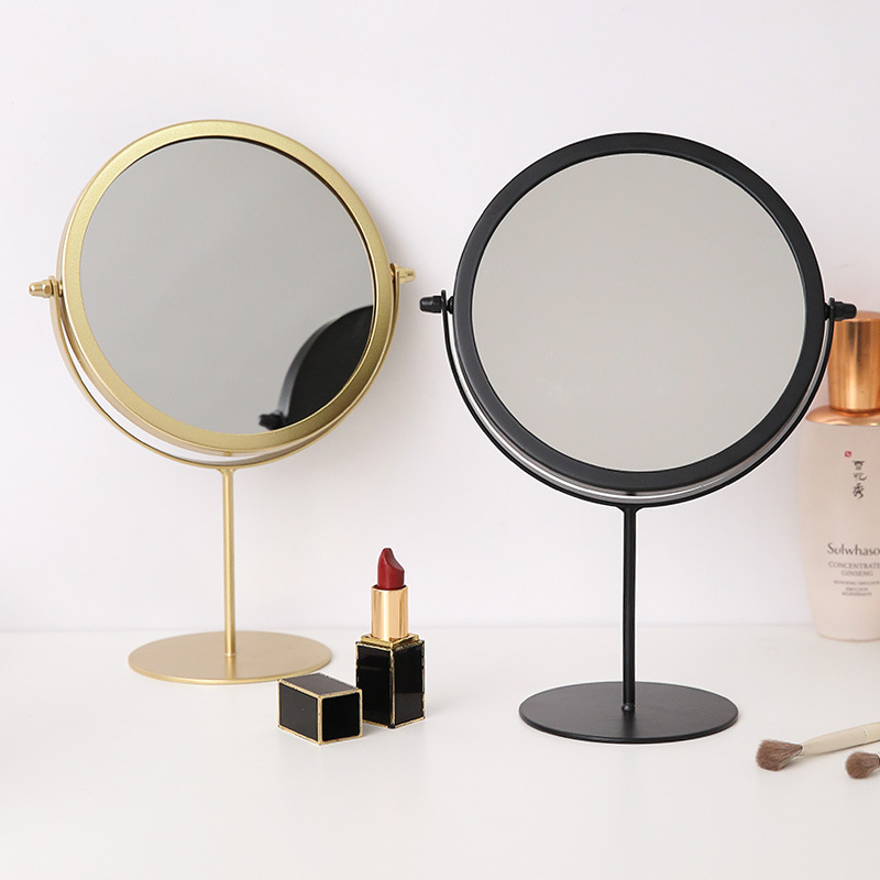 Asztali kétoldalas tükör fémből készült kerettel és ezüst tükrövel, nappali és hálószoba számára.