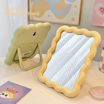 Десктоп огледало за грим, вълнообразна квадратна рамка, пластмасов корпус, без електричество, подходящо за дневна, спалня или баня