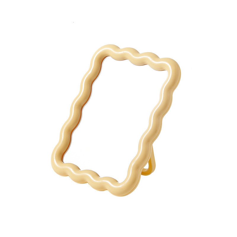 Stolno ogledalo za šminkanje, valovita kvadratna rama, plastična konstrukcija, bez električne energije, pogodno za dnevni boravak, spavaću sobu ili kupaonu