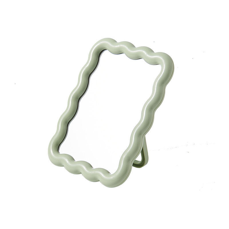 Stolno ogledalo za šminkanje, valovita kvadratna rama, plastična konstrukcija, bez električne energije, pogodno za dnevni boravak, spavaću sobu ili kupaonu