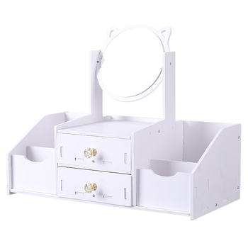 Дървено настолно огледало за грим с дизайн котешки уши и чекмедже за съхранение