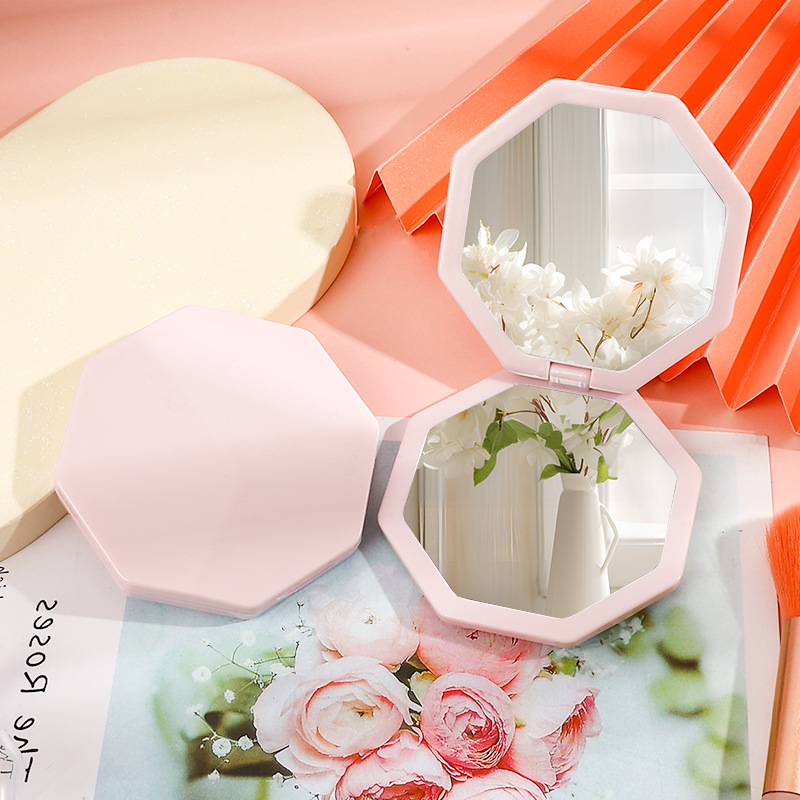 Mini sklopivo ogledalo s plastičnim okvirom, osmerokutnog oblika, aluminijsko ogledalo, tisk logotipa, prilagodljivo