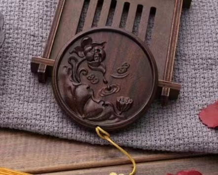 Преносимо кръгло огледало за грим, китайски стил, антична резба, метална рамка, дървообработване, паметен стил, издание зима 2024