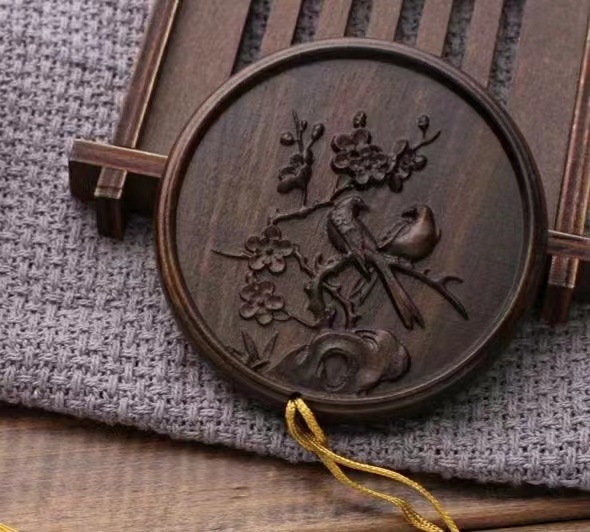 Преносимо кръгло огледало за грим, китайски стил, антична резба, метална рамка, дървообработване, паметен стил, издание зима 2024