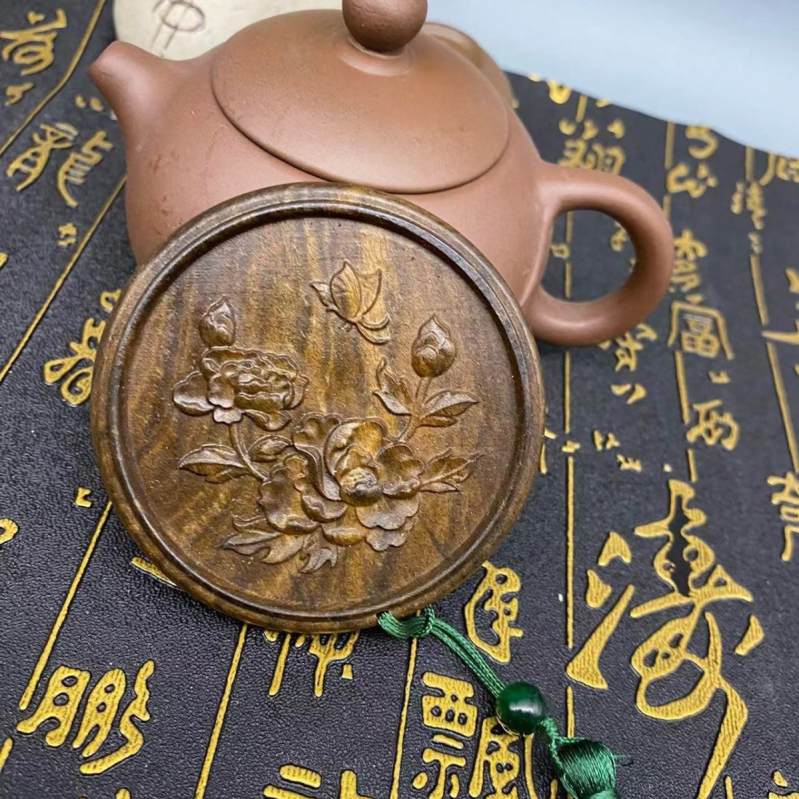 Преносимо кръгло огледало за грим, китайски стил, антична резба, метална рамка, дървообработване, паметен стил, издание зима 2024