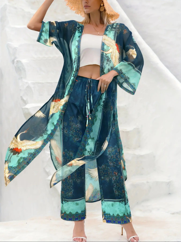 Γυναικείο σετ παραλίας από chiffon με προστασία από τον ήλιο — ελαφρύ cardigan/παλτό για την παραλία, 95% πολυεστέρας, 380 g, για ενήλικες