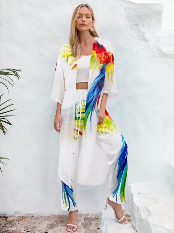 Γυναικείο σετ παραλίας από chiffon με προστασία από τον ήλιο — ελαφρύ cardigan/παλτό για την παραλία, 95% πολυεστέρας, 380 g, για ενήλικες