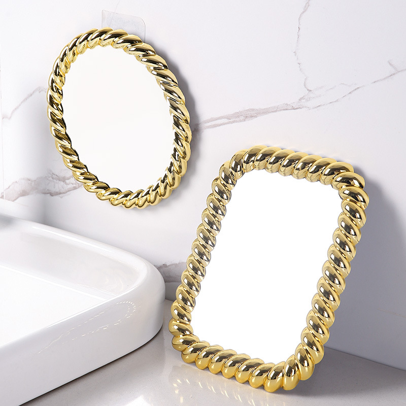 Oglindă de machiaj de birou, pliabilă, formă rotundă neregulată, finisaj electroplacat în stil prințesă, ramă din plastic