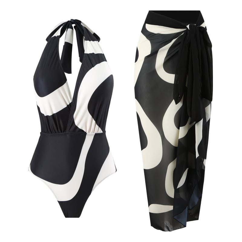 Női egyrészes fürdőruha, ujjatlan, melltámasz, blokkos mintával, poliészter anyag béléssel