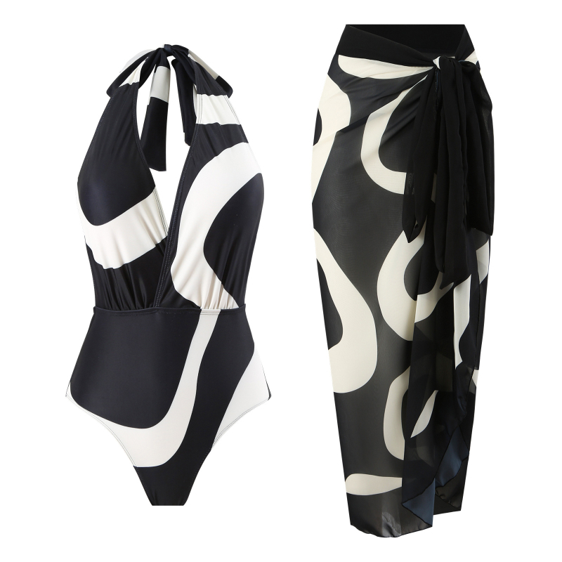 Női egyrészes fürdőruha, ujjatlan, melltámasz, blokkos mintával, poliészter anyag béléssel