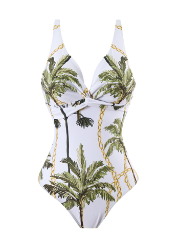 Ολόσωμο μαγιό γυναικών με εκτυπωμένο σχέδιο, ψηλή μέση, πολυεστέρας, επένδυση στήθους, υψηλή ελαστικότητα