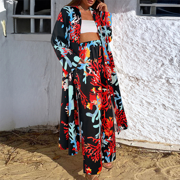 Δύο τεμάχια casual σετ με chiffon σε ριγέ-πλέγμα μοτίβο, μακριά μανίκια, φθινόπωρο 2023, κομψό στυλ