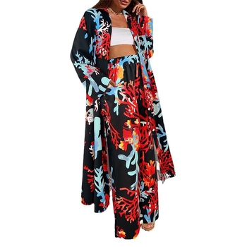 Δύο τεμάχια casual σετ με chiffon σε ριγέ-πλέγμα μοτίβο, μακριά μανίκια, φθινόπωρο 2023, κομψό στυλ