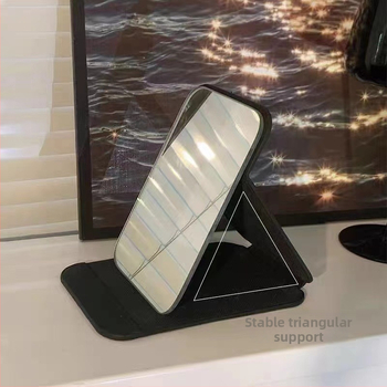 Сгъваемо огледало за грим, настолно и преносимо, подходящо за общежитие и офис, рамка PU/PS/PVC, без електричество