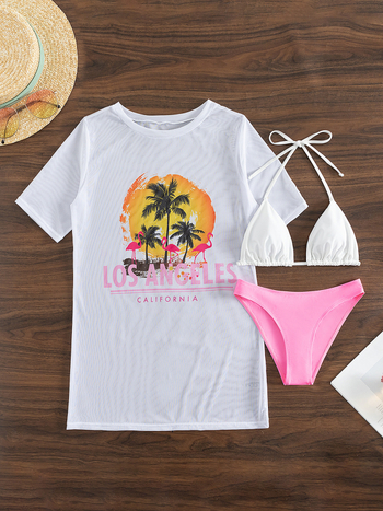 Τριών τεμαχίων σετ μπικίνι με κοντό μανίκι από δίχτυ, ύφασμα νάιλον 80% / σπάντεξ 20%; επένδυση πολυεστέρα; ενισχυτικό στήθους.