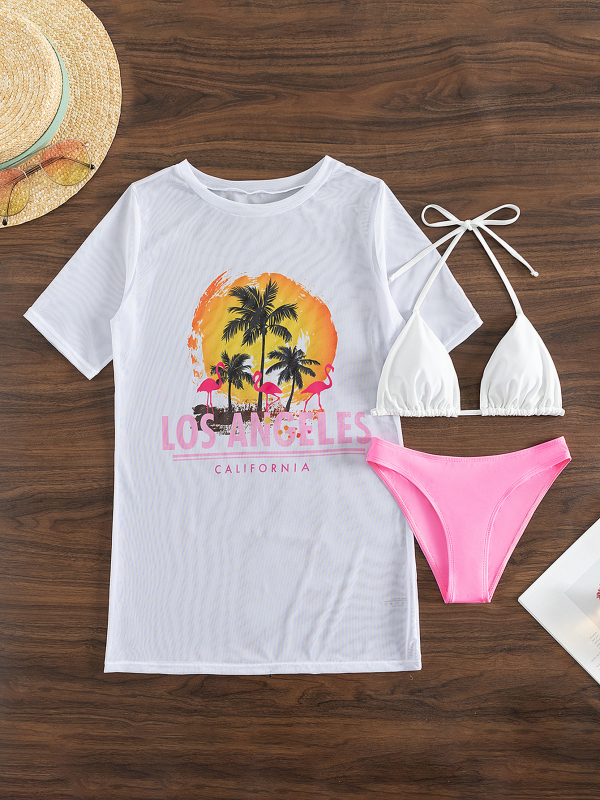 Τριών τεμαχίων σετ μπικίνι με κοντό μανίκι από δίχτυ, ύφασμα νάιλον 80% / σπάντεξ 20%; επένδυση πολυεστέρα; ενισχυτικό στήθους.