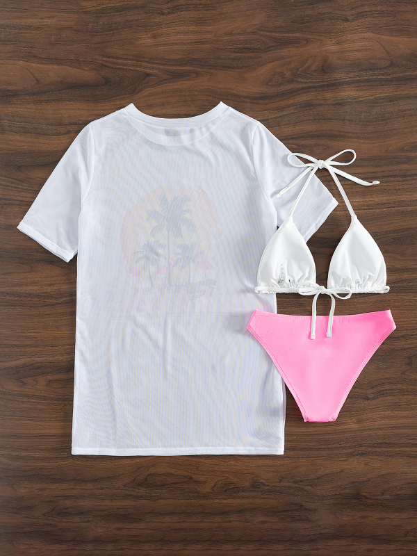 Τριών τεμαχίων σετ μπικίνι με κοντό μανίκι από δίχτυ, ύφασμα νάιλον 80% / σπάντεξ 20%; επένδυση πολυεστέρα; ενισχυτικό στήθους.