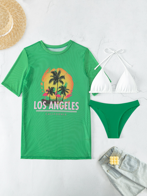 Τριών τεμαχίων σετ μπικίνι με κοντό μανίκι από δίχτυ, ύφασμα νάιλον 80% / σπάντεξ 20%; επένδυση πολυεστέρα; ενισχυτικό στήθους.